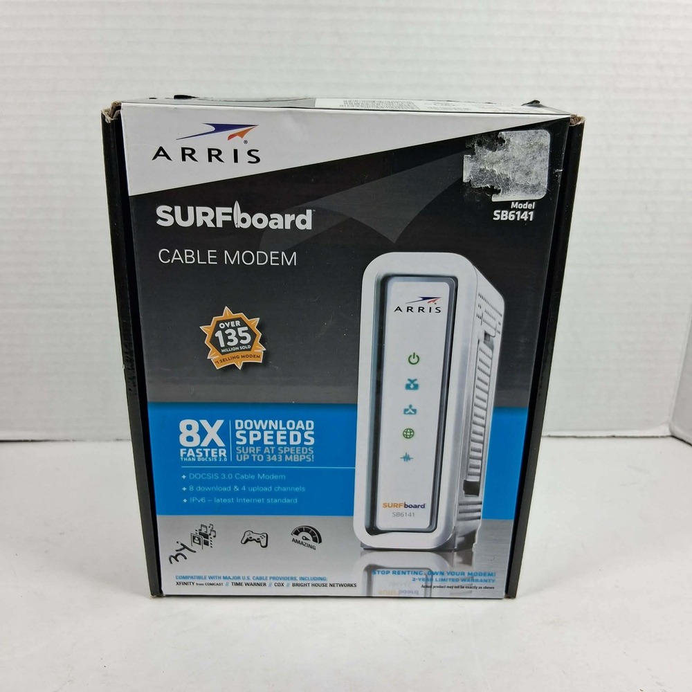 Arris SURFboard SB6141 DOCSIS 3.0 Cable Modem White‎ 343 Mbps 8x4 Channels
